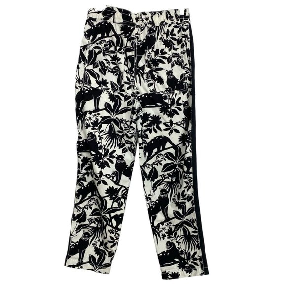 MAEVE BY ANTHROPOLOGIE TENLEY BLACK WHITE JUNGLE ANIMAL PRINT TWILL TRACK PANTS - Picture 5 of 11